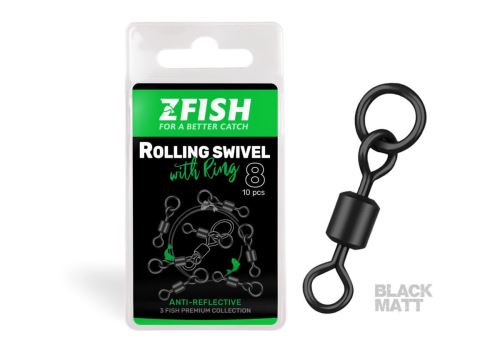 Zfish Obratlík Rolling Swivel with Ring Black Matt Veľkosť 8 26kg 10ks