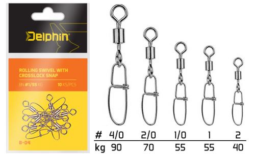 Delphin Karabínka s obratlíkom Rolling Swivel with Crosslock Snap 55kg 10ks