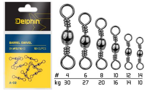 Delphin Obratlík Barrel Swivel A-02 Veľkosť 10 16kg 10ks