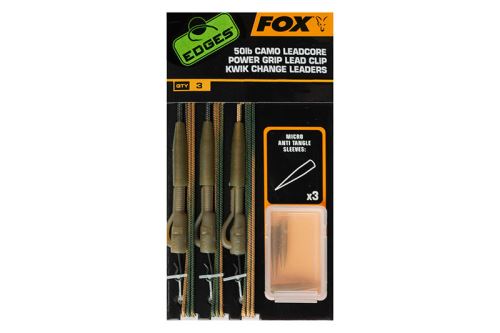 FOX Montáž Edges Ready tied Camo Leadcore Lead Clip Leaders 3ks