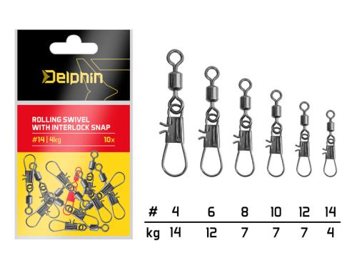 Delphin Karabínka s obratlíkom Rolling swivel with interlock snap 10ks