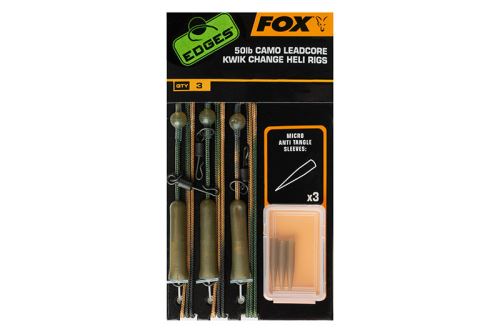 FOX Montáž Edges Ready Tied Camo Leadcore Heli Rig Leaders 3ks